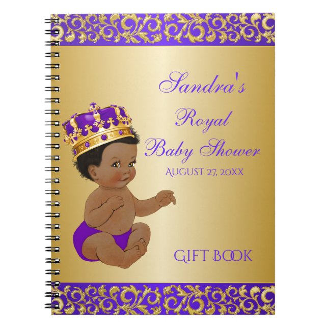 African American Prince Purple Gold Gift Guest Notebook (Front)