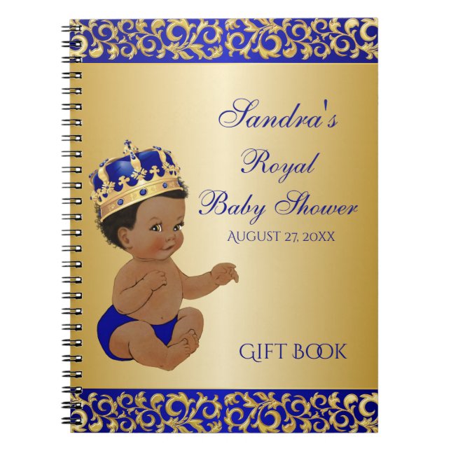 African American Prince Royal Blue Gold Gift Guest Notebook (Front)