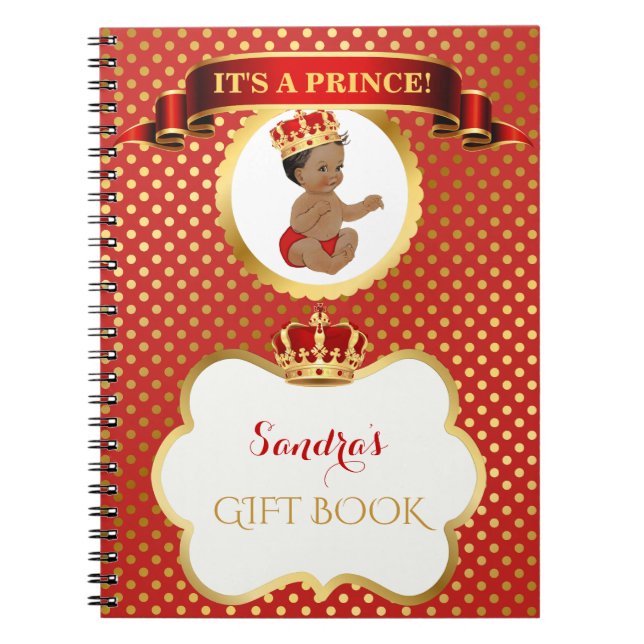 African American Prince Royal Red Gold Gift Notebook (Front)