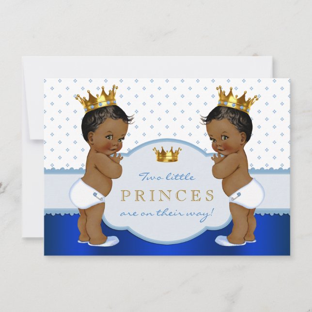 African American Prince Twin Boy Baby Shower Invitation (Front)