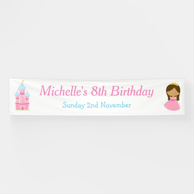 African American Princess and Dragon Birthday Banner (Horizontal)
