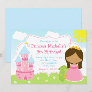 African American Princess and Dragon Birthday Invitation