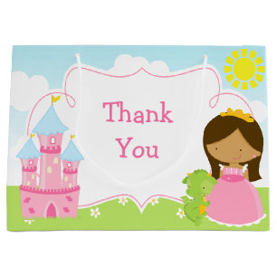 African American Princess and Dragon Thank You Large Gift Bag