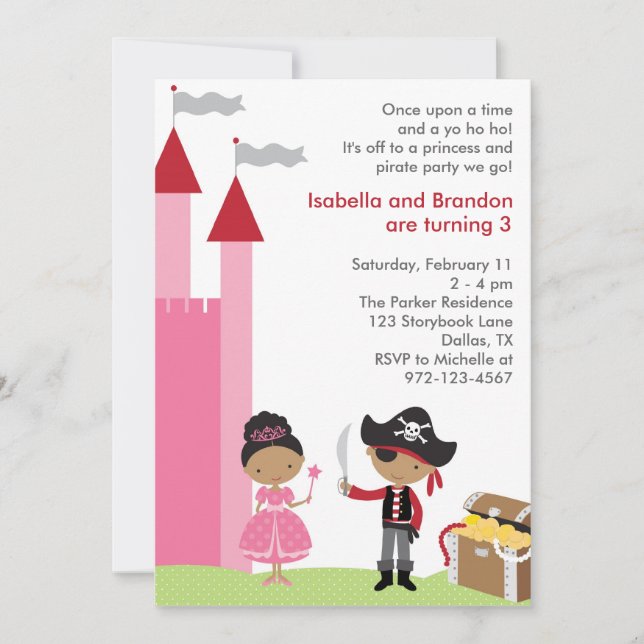 African American Princess and Pirate Invitation (Front)
