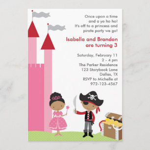 African American Princess and Pirate Invitation