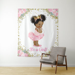 African American Princess Baby Shower Backdrop Tapestry