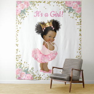 African American Princess Baby Shower Backdrop Tapestry