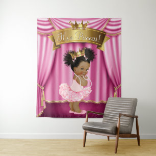 African American Princess Baby Shower Backdrop Tapestry