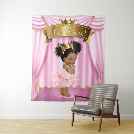 African American Princess Baby Shower Backdrops Tapestry Zazzle Co Uk