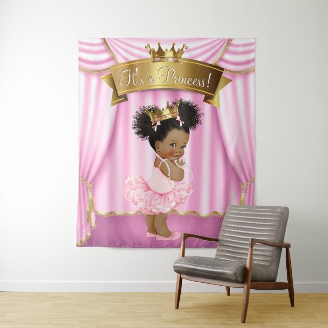 African American Princess Baby Shower Backdrops Tapestry (In Situ)