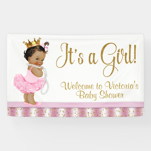 African American Princess Baby Shower Banner (Horizontal)