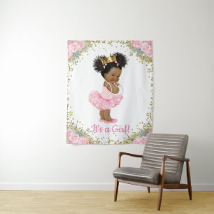 African American Princess Baby Shower Banner Tapestry