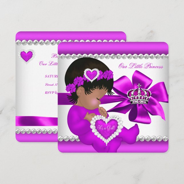 African American Princess Baby Shower Girl Pink Invitation (Front/Back)