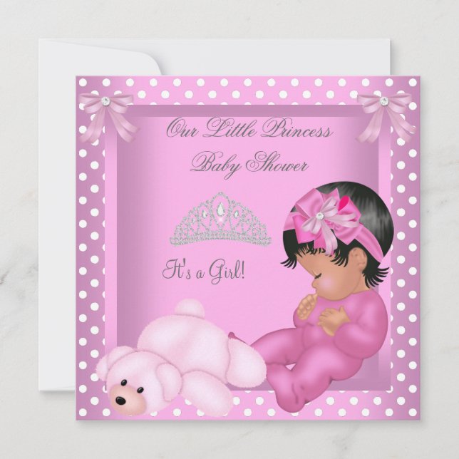 African American Princess Baby Shower Girl Pink Invitation (Front)