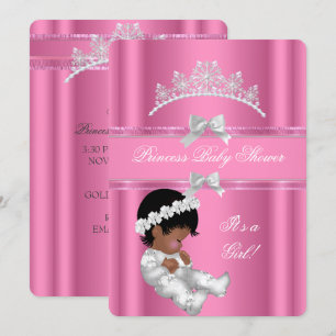 African American Princess Baby Shower Girl Pink Invitation