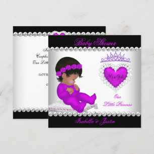 African American Princess Baby Shower Girl Purple Invitation