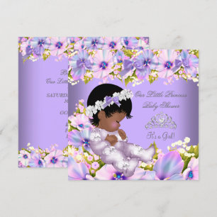 African American Princess Baby Shower Girl Purple Invitation