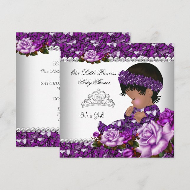 African American Princess Baby Shower Girl Rose 2 Invitation (Front/Back)