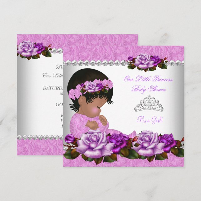 African American Princess Baby Shower Girl Rose 3a Invitation (Front/Back)