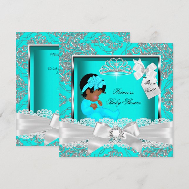 African American Princess Baby Shower Girl Teal Invitation (Front/Back)