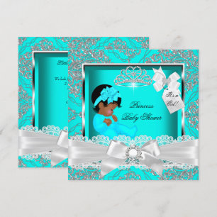 African American Princess Baby Shower Girl Teal Invitation