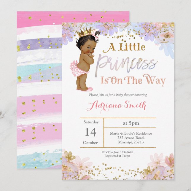 African American Princess Baby Shower Invitation (Front/Back)