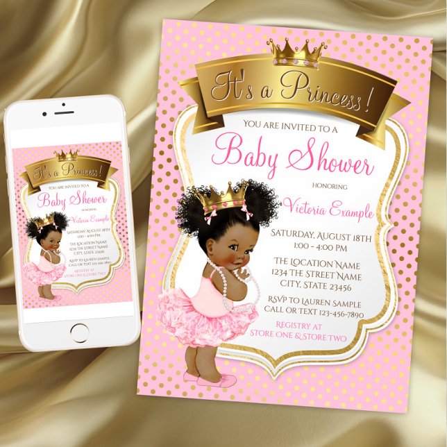 African American Princess Baby Shower Invitations (African American princess baby shower invitation. Digital download and printed available.)