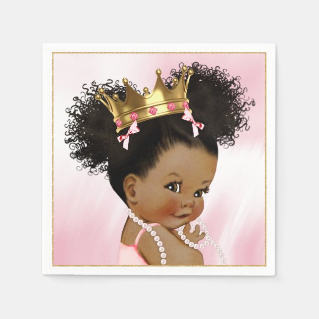 African American Princess Baby Shower Paper Napkin (Front)