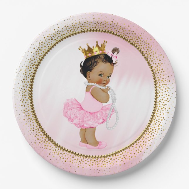 African American Princess Baby Shower Paper Plate (Front)