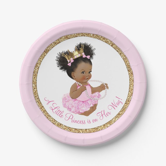 African American Princess Baby Shower Paper Plates (Front)