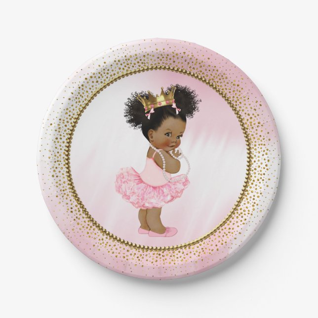 African American Princess Baby Shower Paper Plates (Front)