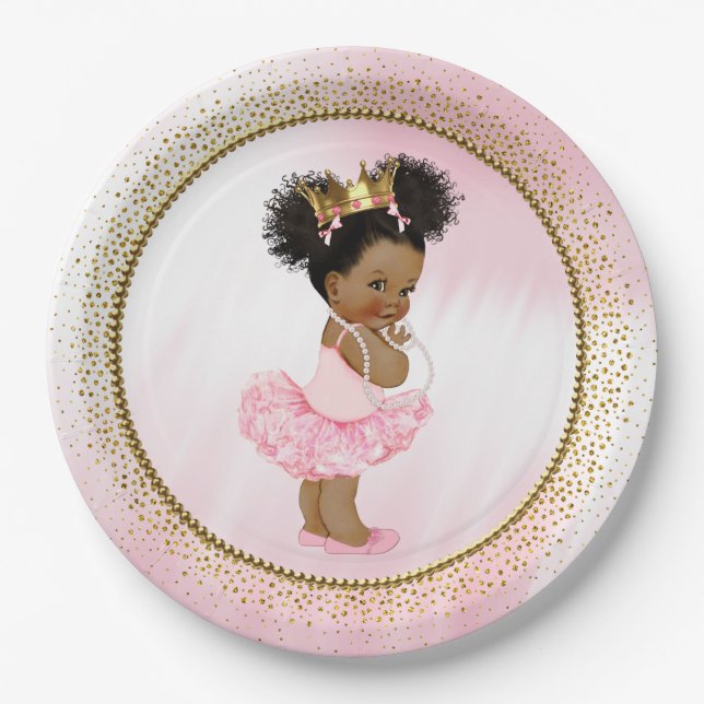 African American Princess Baby Shower Paper Plates (Front)