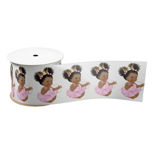 African American Princess Baby Shower Ribbon Satin Ribbon (Spool)