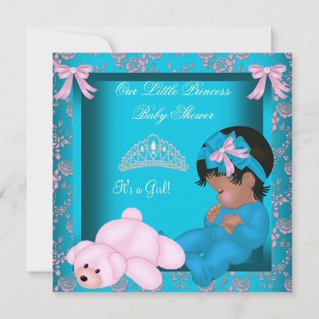African American Princess Baby Shower Teal Pink Invitation (Front)