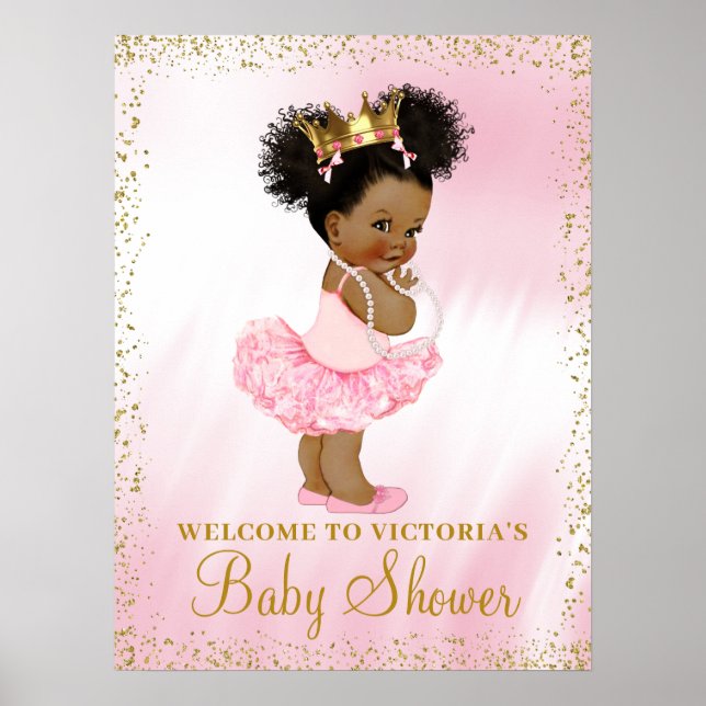 African American Princess Baby Shower Welcome Sign (Front)