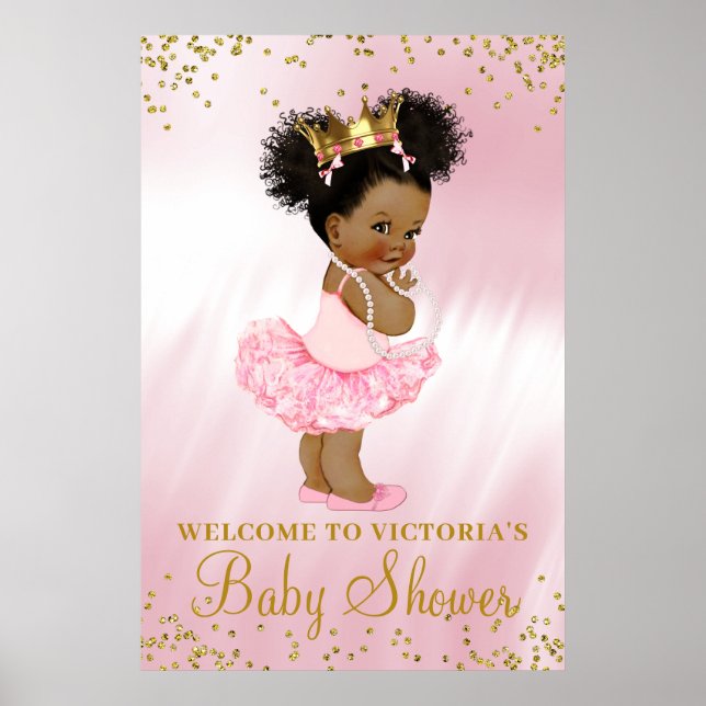 African American Princess Baby Shower Welcome Sign (Front)
