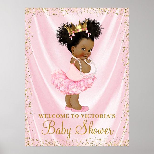 African American Princess Baby Shower Welcome Sign (Front)