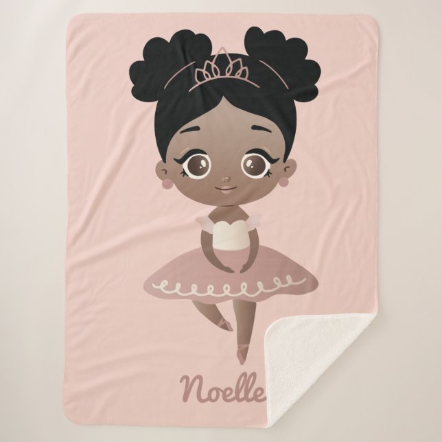 African American Princess Ballerina w/Crown, Pink Sherpa Blanket (Front)