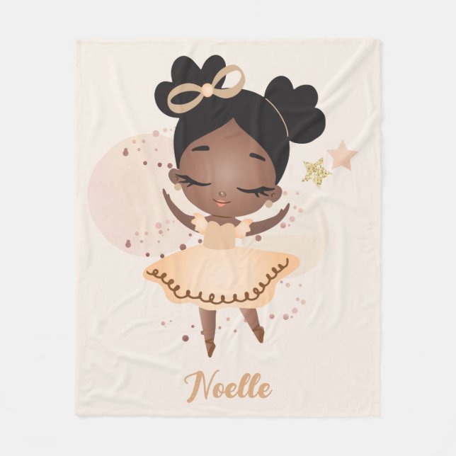 African American Princess Ballerina with Bow Fleece Blanket (Front)