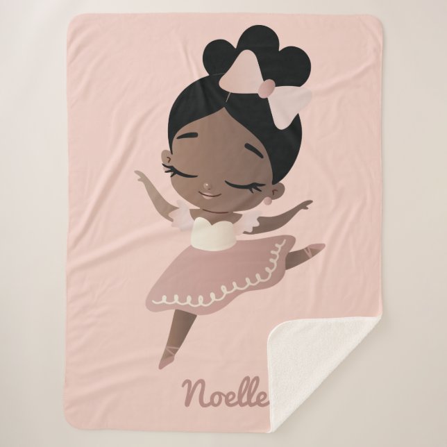 African American Princess Ballerina with Bow, Pink Sherpa Blanket (Front)