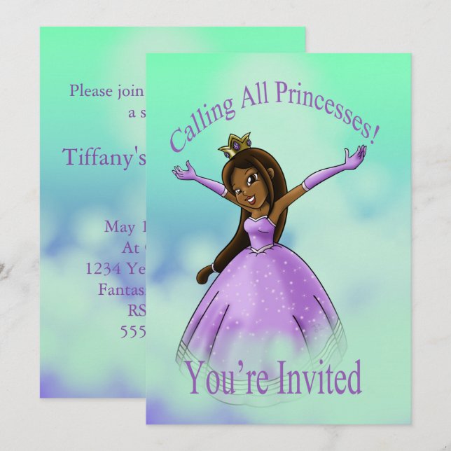 African American Princess Birthday Invitation (Front/Back)