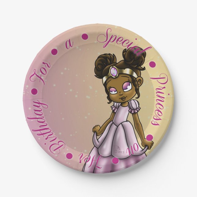 African American Princess Birthday Paper Plate (Front)