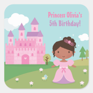 African American Princess Birthday Party Stickers