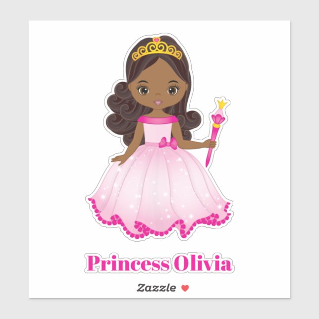 African American Princess Custom-Cut Vinyl Sticker (Sheet)