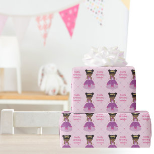 African American Princess Cute Custom Birthday Wrapping Paper