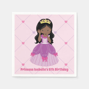 African American Princess Cute Pink Birthday Party Napkin