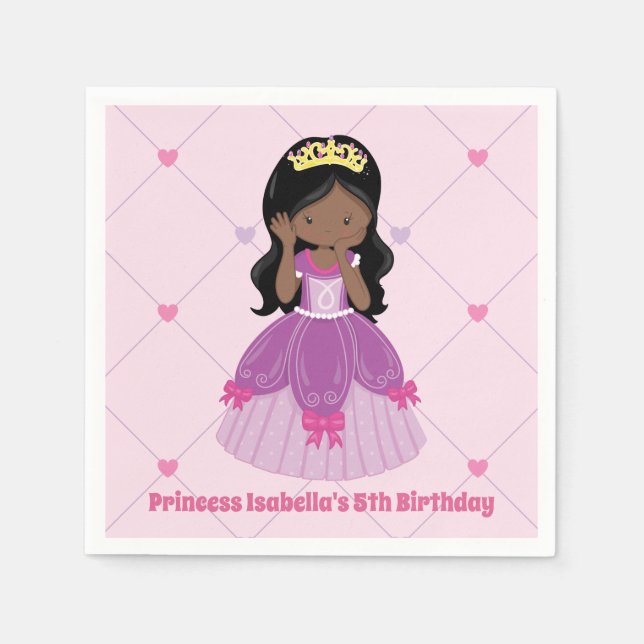 African American Princess Cute Pink Birthday Party Napkin (Front)
