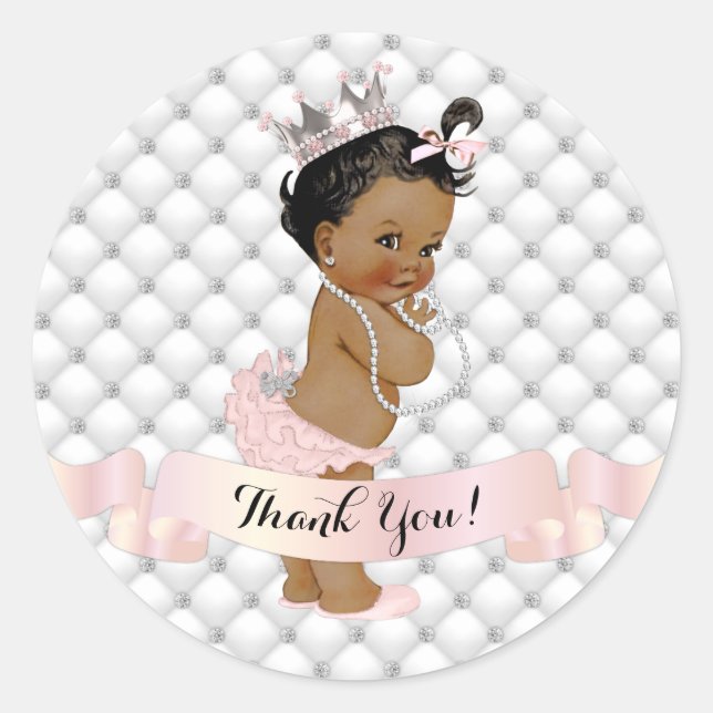 African American Princess Diamonds Blush Pink Classic Round Sticker (Front)