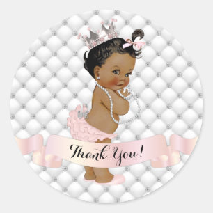 African American Princess Diamonds Blush Pink Classic Round Sticker