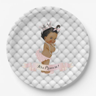 African American Princess Diamonds Blush Pink Paper Plate